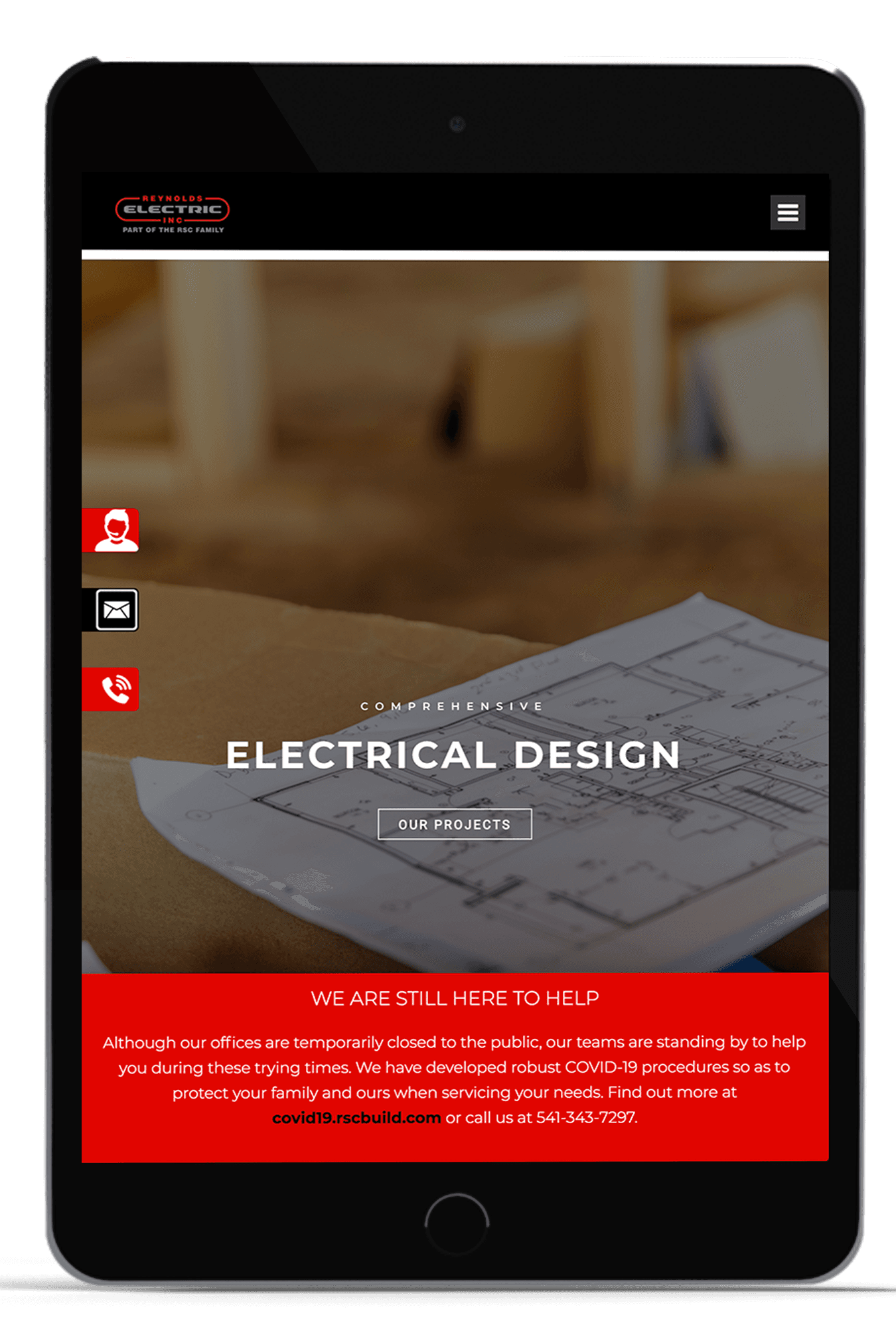 Reynolds Electric website on a tablet