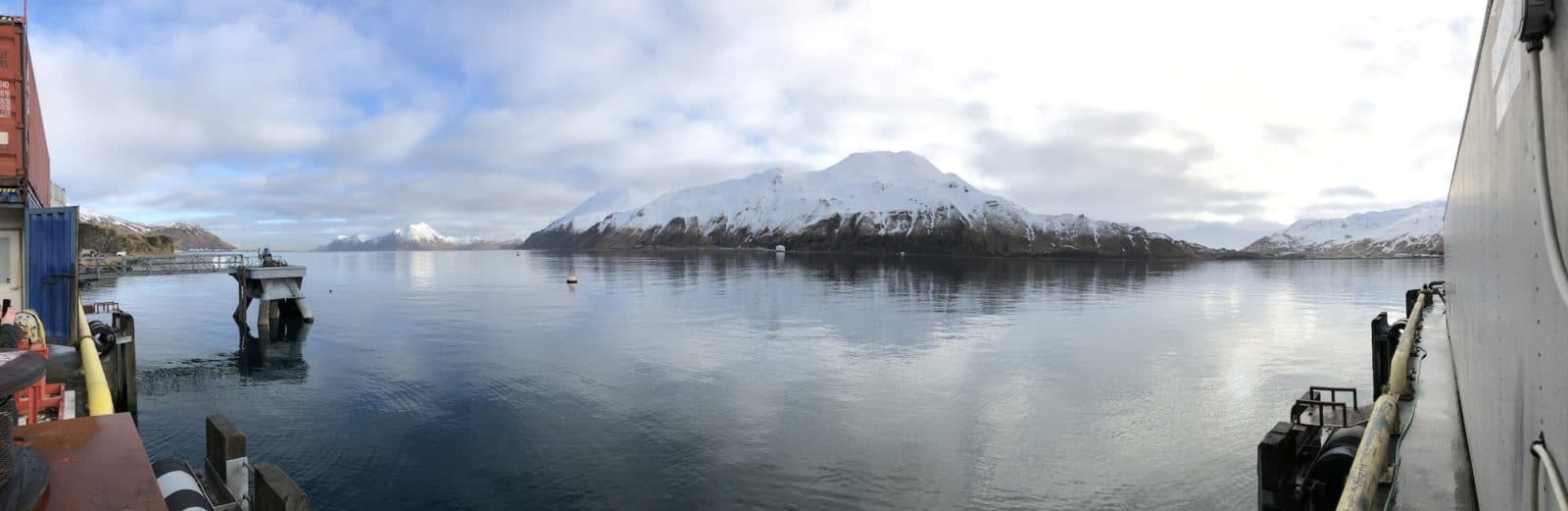 Aerial panorama of an Alaska bay