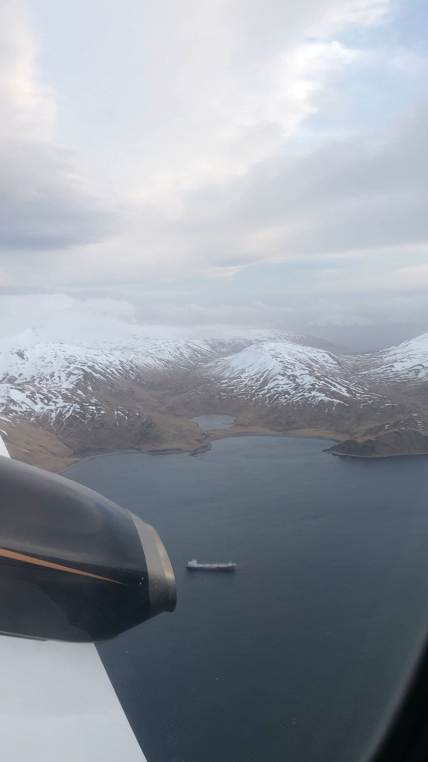 Alaska mountains and water from plane (portrait)