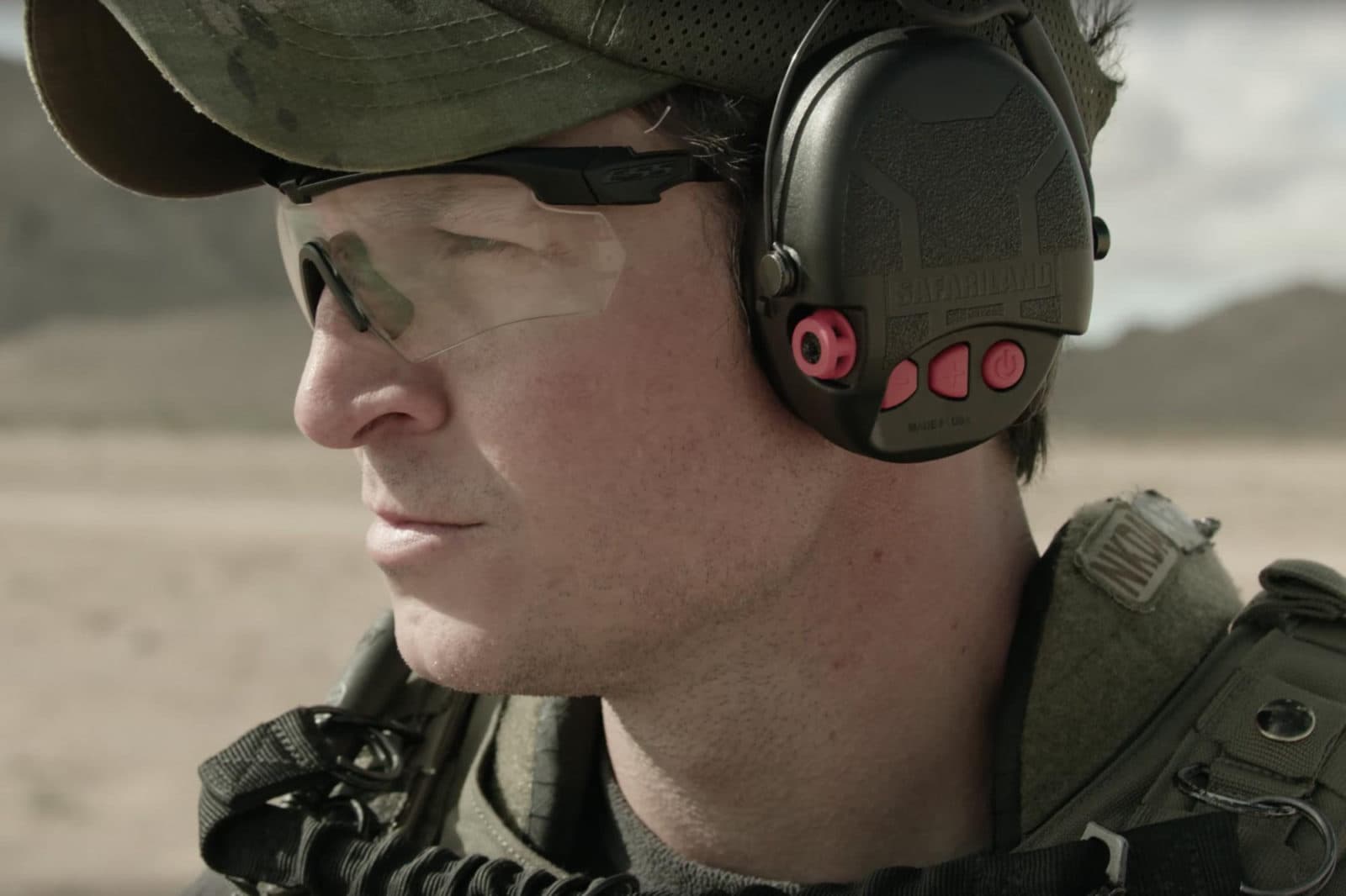 SWAT officer close-up with ear protection