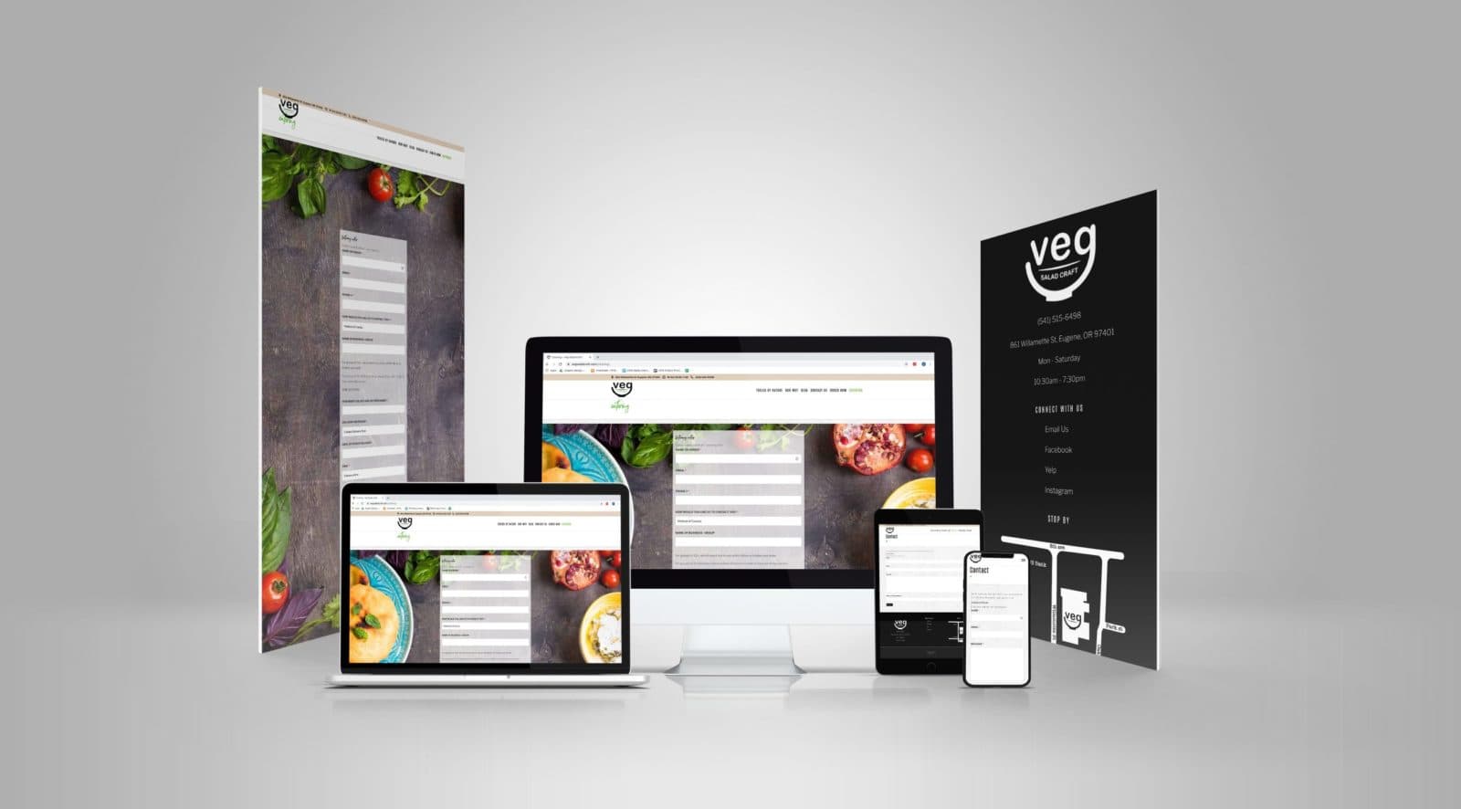Veg Salad Craft multi-device mockup, catering