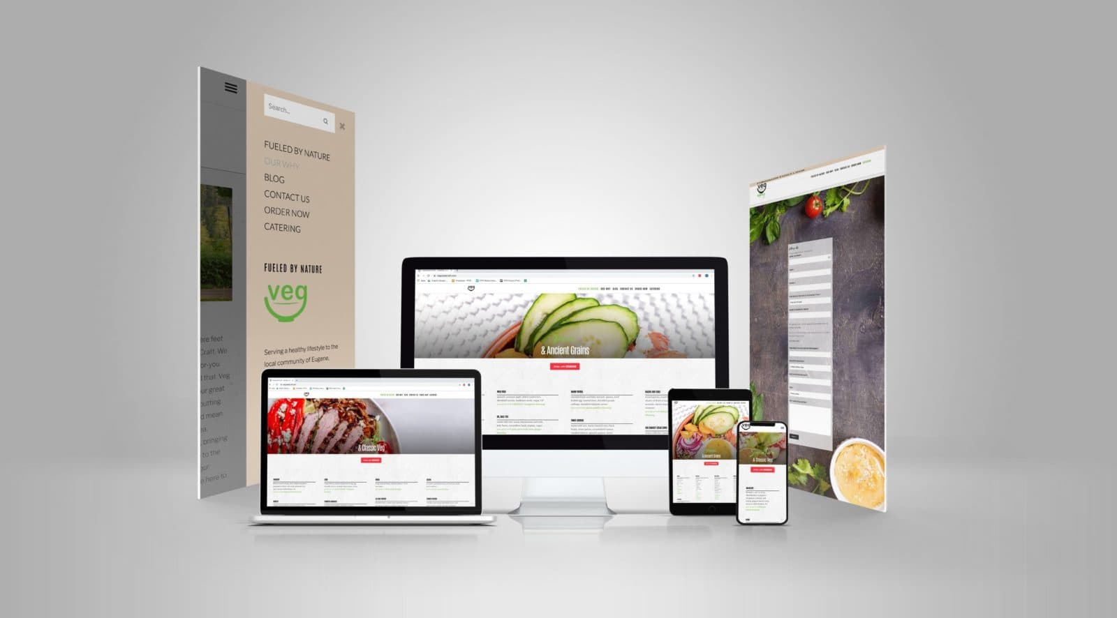 Veg Salad Craft multi-device mockup, menu