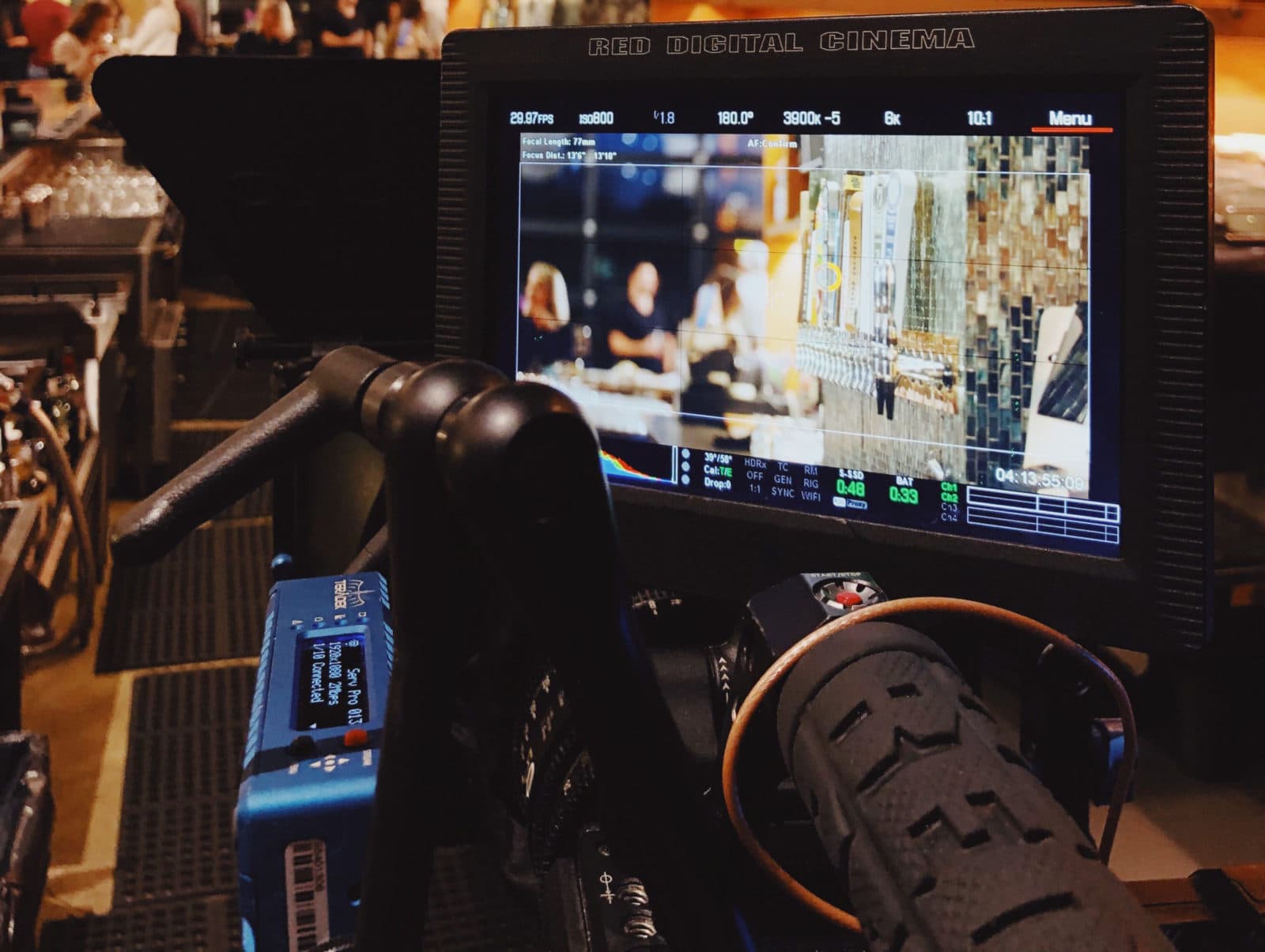 A RED cinema monitor on set