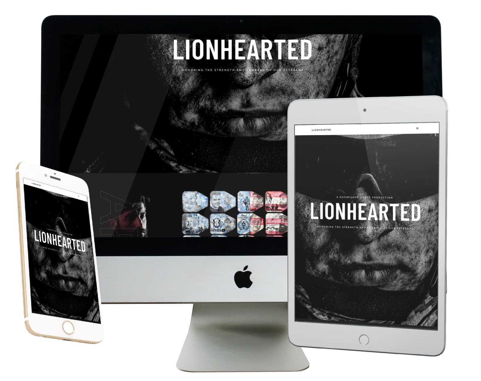Lionhearted site on iMac, iPad, iPhone