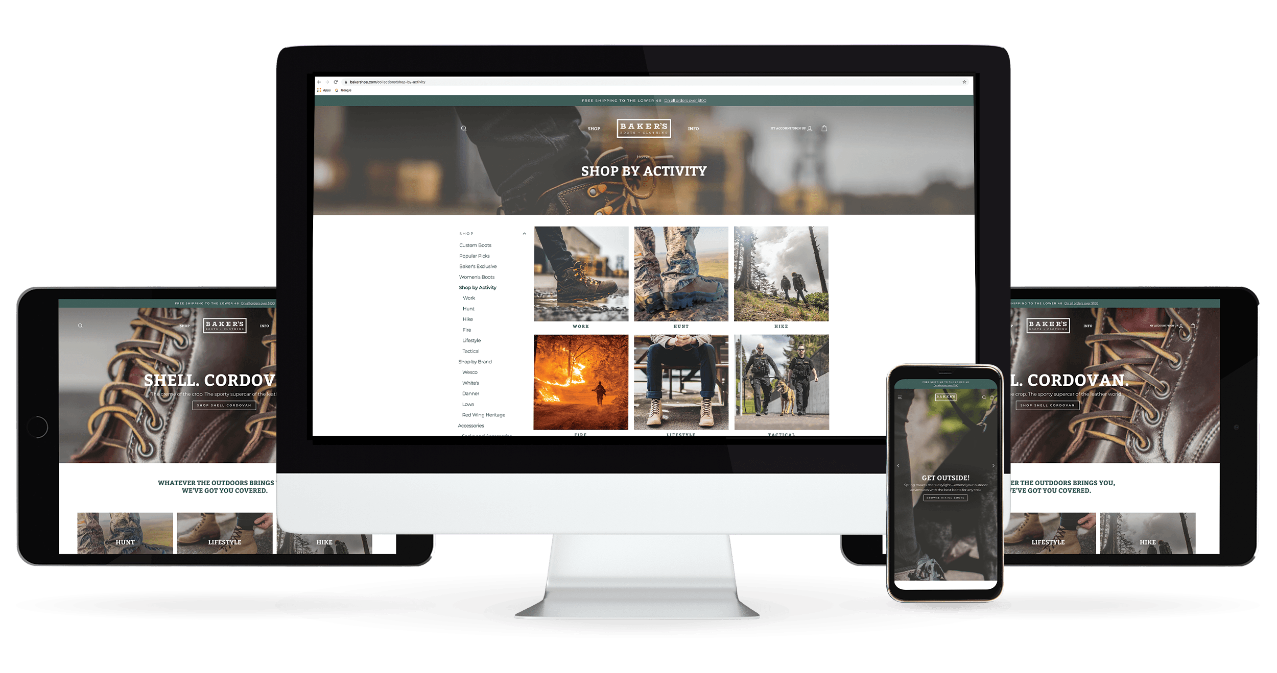 Baker’s Boots & Clothing website on desktop, tablet and phones
